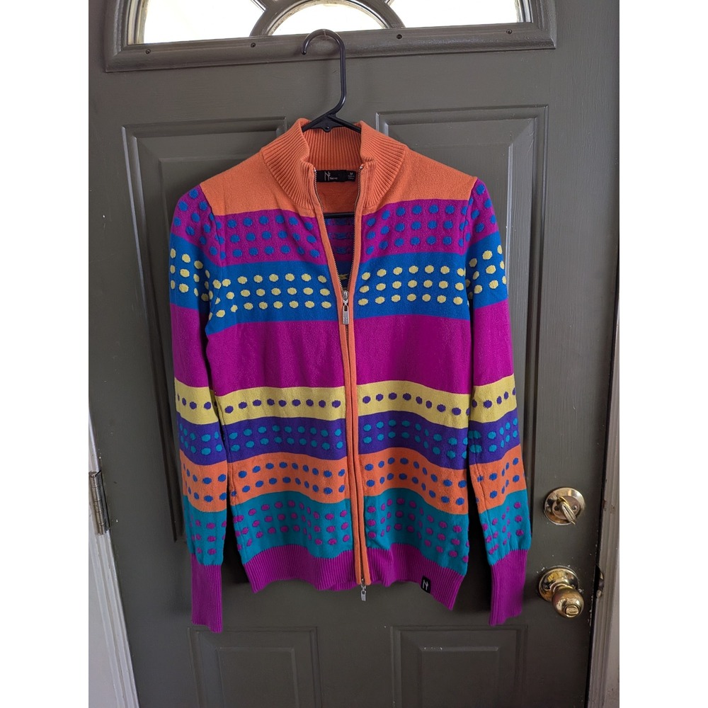 Neve Designs Merino Wool Full Zip Sweater Multi Color Striped Medium